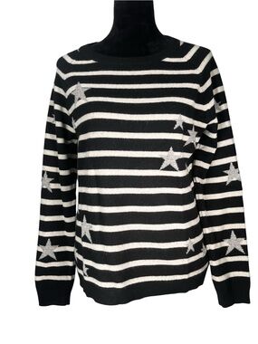 Philosophy Cashmere Sweater Black White Stripes Gray Stars Celestial Y2K Large